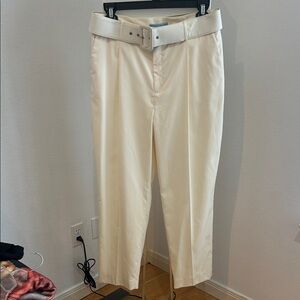ANTONIO MELANI Cream Straight Leg Pants with Belt